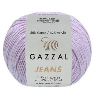 Пряжа Gazzal Jeans № 1141 світла лаванда, 170м/50гр, колір, 170м/50гр, 58% бавовна, для ручного в'язання спицями та гачком 1141 фото