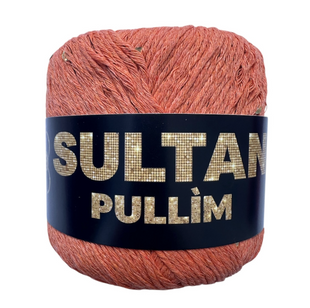 Пряжа Sultan PULLIM (Султан Пуллім) №2702 помаранчевий паєтка золото, пряжа бавовна з паєткою, нитки для в'язання спицями та гачком 2702 фото