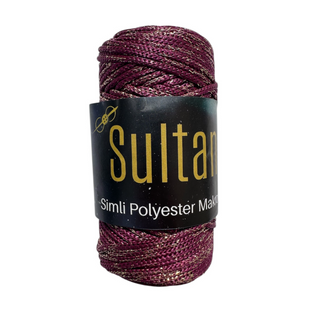 Пряжа Sultan SIMLI POLYESTER MAKROME (Сімлі Поліестер Макроме) №2080 фуксія люрекс золото, пряжа для сумок макраме 2080-1 фото