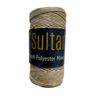 Пряжа Sultan SIMLI POLYESTER MAKROME (Сімлі Поліестер Макроме) №2017 кремовий люрекс золото, пряжа для сумок макраме 2017 фото