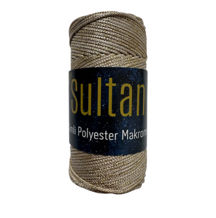 Пряжа Sultan SIMLI POLYESTER MAKROME (Сімлі Поліестер Макроме) №2030 світлий беж люрекс золото, пряжа для сумок макраме 2030 фото