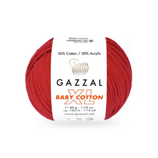 Пряжа Gazzal Baby Cotton XL №3443 красный цвет, 105м/50гр, 50% хлопок, для ручной вязки спицами и крючком 3443-XL фото