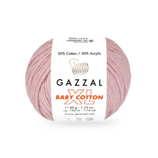 Пряжа Gazzal Baby Cotton XL №3444 пудра цвет, 105м/50гр, 50% хлопок, для ручной вязки спицами и крючком 3444-XL фото