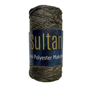 Пряжа Sultan SIMLI POLYESTER MAKROME (Сімлі Поліестер Макроме) №2193 хакі люрекс золото, пряжа для сумок макраме 2193 фото