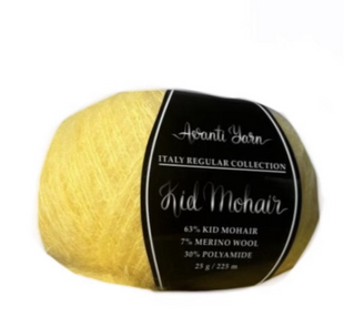 Пряжа AVANTI YARN KID MOHAIR №135 желтый, пряжа-мохер полушерсть, для вязания крючком и спицами 135 фото
