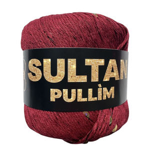 Пряжа Sultan PULLIM (Султан Пуллім) №2502 бордовий паєтка золото, пряжа бавовна з паєткою, нитки для в'язання спицями та гачком 2502 фото
