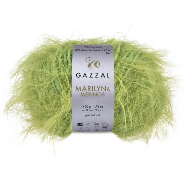 Пряжа Gazzal Marilyn & Merinos №8259 світло-зелений колір, 88м/50гр, 41% Superwash мериносова вовна, для ручного в'язання спицями та гачком 8259 фото Пряжа Gazzal Marilyn & Merinos №8259 світло-зелений колір, 88м/50гр, 41% Superwash мериносова вовна, для ручного в'язання спицями та гачком 8259 фото