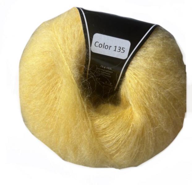 Пряжа AVANTI YARN KID MOHAIR №135 желтый, пряжа-мохер полушерсть, для вязания крючком и спицами 135 фото