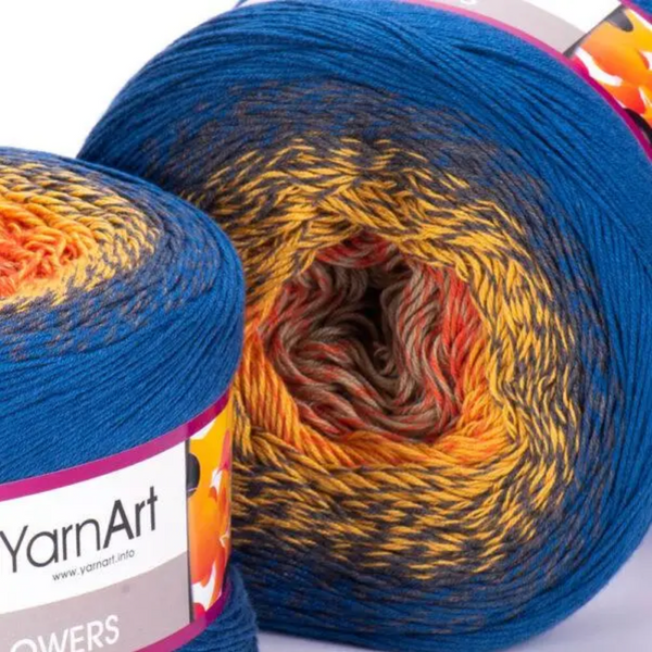 Пряжа YarnArt Flowers №258 - хлопок с акрилом, нитки секционной покраски для вязания спицами и крючком 258 фото