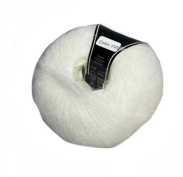 Пряжа AVANTI YARN KID MOHAIR №150 белый, пряжа-мохер полушерсть, для вязания крючком и спицами 150 фото
