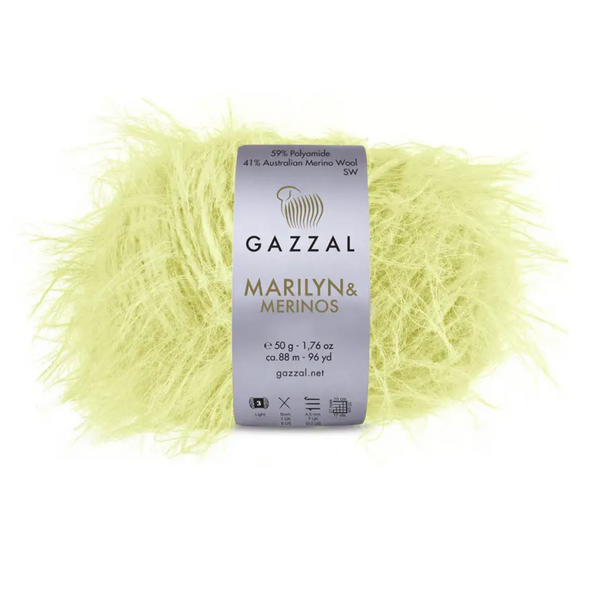 Пряжа Gazzal Marilyn & Merinos №8261 світло-жовтий колір, 88м/50гр, 41% Superwash мериносова вовна, для ручного в'язання спицями та гачком 8261 фото Пряжа Gazzal Marilyn & Merinos №8261 світло-жовтий колір, 88м/50гр, 41% Superwash мериносова вовна, для ручного в'язання спицями та гачком 8261 фото