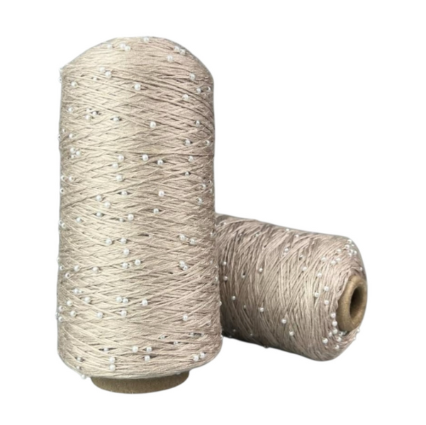 Пряжа Avanti Yarn Бусинка 3 мм на бавовні №981 бежевий+білі намистини, для ручного в'язання спицями та гачком 981 фото