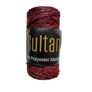 Пряжа Sultan SIMLI POLYESTER MAKROME (Сімлі Поліестер Макроме) №2100 червоний люрекс золото, пряжа для сумок макраме 2110 фото