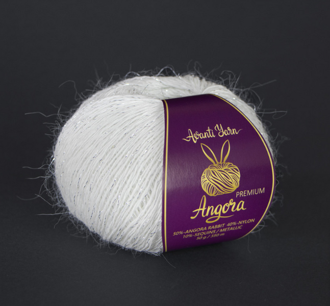 Пряжа Avanti Yarn Angora Premium (Ангора Премиум) №ЕF10/101 белый c серебром, ангора с люрексом и пайетками ЕF10/101 фото