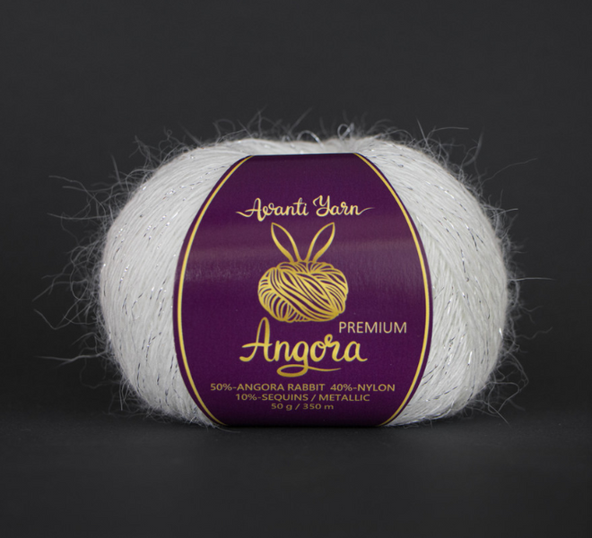 Пряжа Avanti Yarn Angora Premium (Ангора Премиум) №ЕF10/101 белый c серебром, ангора с люрексом и пайетками ЕF10/101 фото