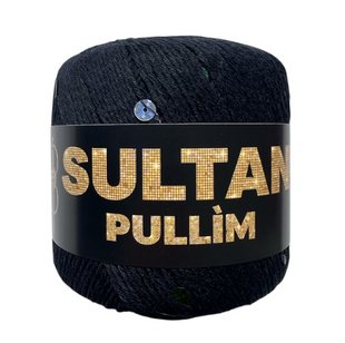 Пряжа Sultan PULLIM (Султан Пуллім) №5807 синьо-чорний паєтка голограма, пряжа бавовна з паєткою, нитки для в'язання спицями та гачком 5807 фото