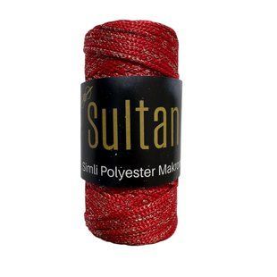 Пряжа Sultan SIMLI POLYESTER MAKROME (Сімлі Поліестер Макроме) №2100 світло-червоний люрекс золото, пряжа для сумок макраме 2100 фото