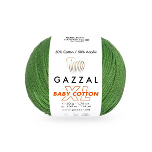 Пряжа Gazzal Baby Cotton XL №3449 зеленая трава цвет, 105м/50гр, 50% хлопок, для ручной вязки спицами и крючком 3449-XL фото