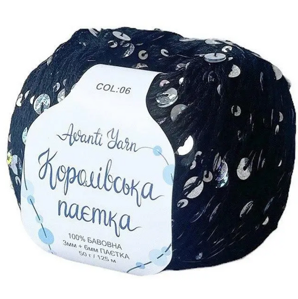 Пряжа Avanti Yarn Королівська Паєтка 3+6 мм №06 чорний паєтка голограма на бавовняній основі для в'язання спицями та гачком 06 фото Пряжа Avanti Yarn Королівська Паєтка 3+6 мм №06 чорний паєтка голограма на бавовняній основі для в'язання спицями та гачком 06 фото