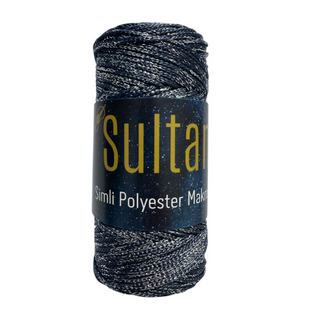 Пряжа Sultan SIMLI POLYESTER MAKROME (Сімлі Поліестер Макроме) №1236 джинс люрекс срібло, пряжа для сумок макраме 1236 фото