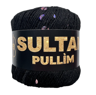 Пряжа Sultan PULLIM (Султан Пуллім) №4101 чорний паєтка голограма, пряжа бавовна з паєткою, нитки для в'язання спицями та гачком 4101 фото