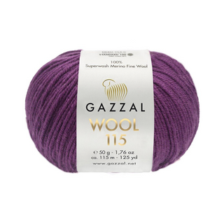 Пряжа Gazzal Wool 115 № 3324 фіолетовий колір, 115м/50гр, 100% вовна мериноса, для ручного в'язання спицями та гачком 3324 фото