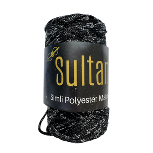 Пряжа Sultan SIMLI POLYESTER MAKROME (Сімлі Поліестер Макроме) №1270 чорний люрекс золото, пряжа для сумок макраме 1270 фото
