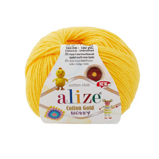 Пряжа Alize Cotton Gold Hobby New (Коттон Голд Хобби) №216 желтый, полухлопок нитки для вязания 216 фото