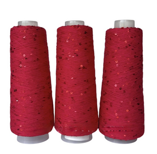 Пряжа Infinity Yarn Поетка на котоне 3 мм №002 красный + пайетка в тон (100% хлопок) 100 г, 800 м 002 фото