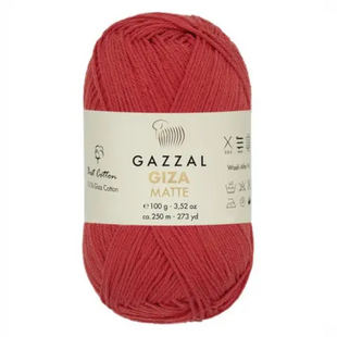 Пряжа Gazzal Giza Matte № 5566 червоний колір, 250м/100гр, 100% бавовна, для ручного в'язання спицями та гачком 5566 фото