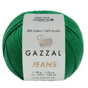 Пряжа Gazzal Jeans № 1146 зелений, 170м/50гр, колір, 170м/50гр, 58% бавовна, для ручного в'язання спицями та гачком 1146 фото