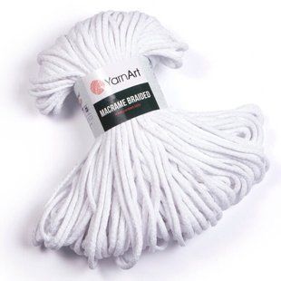 Пряжа Yarnart Macrame Braided №751 белый, макраме для ручной вязки спицами и крючком 751 фото