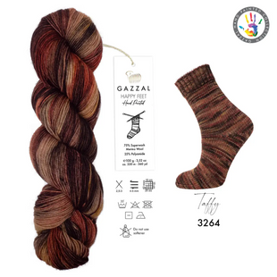Пряжа Gazzal Happy Feet № 3264, 330м/100гр, 75 % Superwash шерсть мериноса, для ручной вязки спицами и крючком 3264 фото