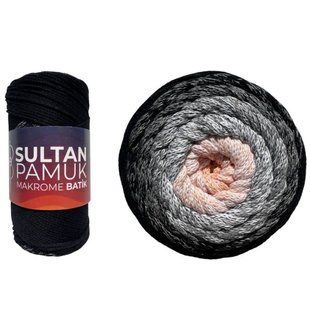 Пряжа Sultan Pamuk Makrome Batik №205 чорний (макраме) 250 г 225 м 205 фото