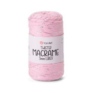 Пряжа Yarnart TWISTED MACRAME 3 мм LUREX №762 рожевий люрекс срібло, нитки для макраме 762 фото