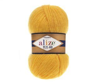 Пряжа Alize Angora Real 40 (Ангора Реал 40) №216 желтый, полушерсть, нитки для вязания 216 фото