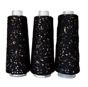 Пряжа Infinity Yarn Поетка на котоне 3 мм №009 черный + золото (100% хлопок) 100 г, 800 м 009 фото