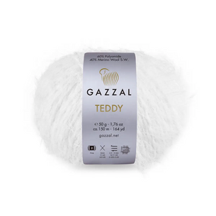 Пряжа Gazzal Teddy № 6564 білий колір, 150м/50гр, 40% Superwash мериносова вовна, для ручного в'язання спицями та гачком 6564 фото