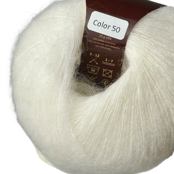 Пряжа AVANTI YARN BABY ALPACA №50 білий, пряжа напіввовняна, для в'язання гачком и спицями 50 фото
