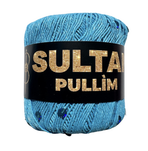 Пряжа Sultan PULLIM (Султан Пуллім) №3605 бірюзовий паєтка в тон, пряжа бавовна з паєткою, нитки для в'язання спицями та гачком 3605 фото