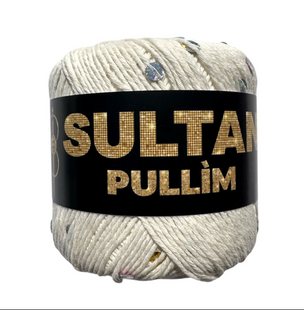 Пряжа Sultan PULLIM (Султан Пуллім) №5305 молочний паєтка різнокольорова, пряжа бавовна з паєткою, нитки для в'язання спицями та гачком 5305 фото