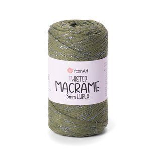 Пряжа Yarnart TWISTED MACRAME 3 мм LUREX №787 хакі люрекс срібло, нитки для макраме 787 фото