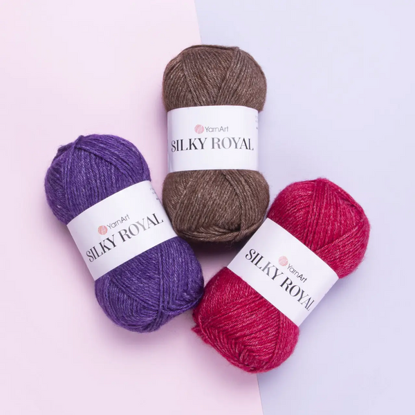 Пряжа Yarnart Silky Royal №436 коричневий, вовна з шовком, нитки для в'язання спицями та гачком 436 фото
